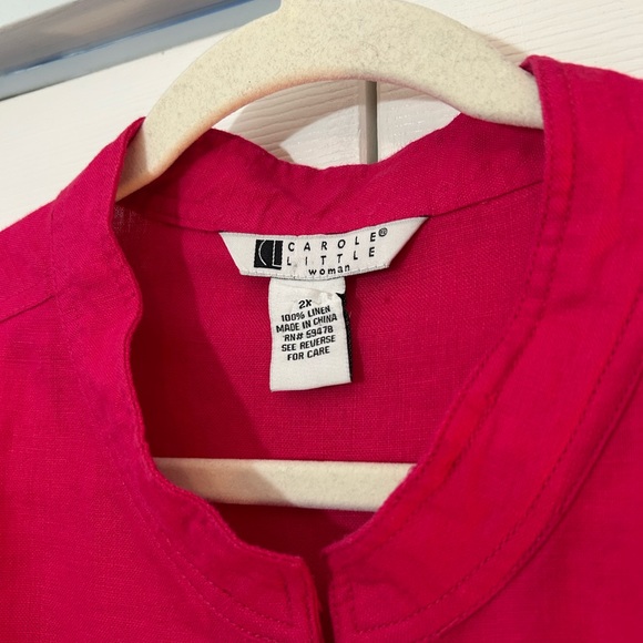 Carole Little 2X Pink Linen Jacket Button Front Lightweight Plus Size - Picture 2 of 7